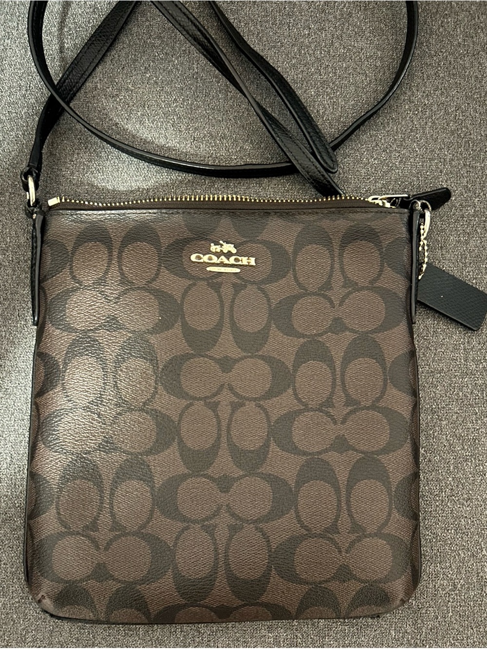 COACH Signature Canvas North South Crossbody Bag Brown